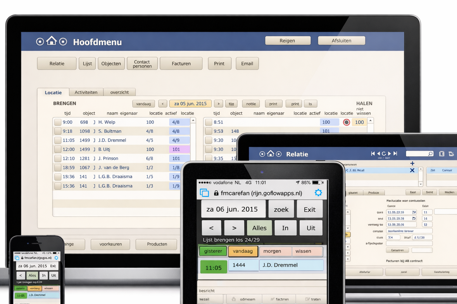 fmCaravan software op verschillende apparaten - tablet, smartphone en desktop
